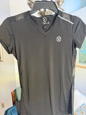 Virus Black V-Neck Performance Tee with White Logo